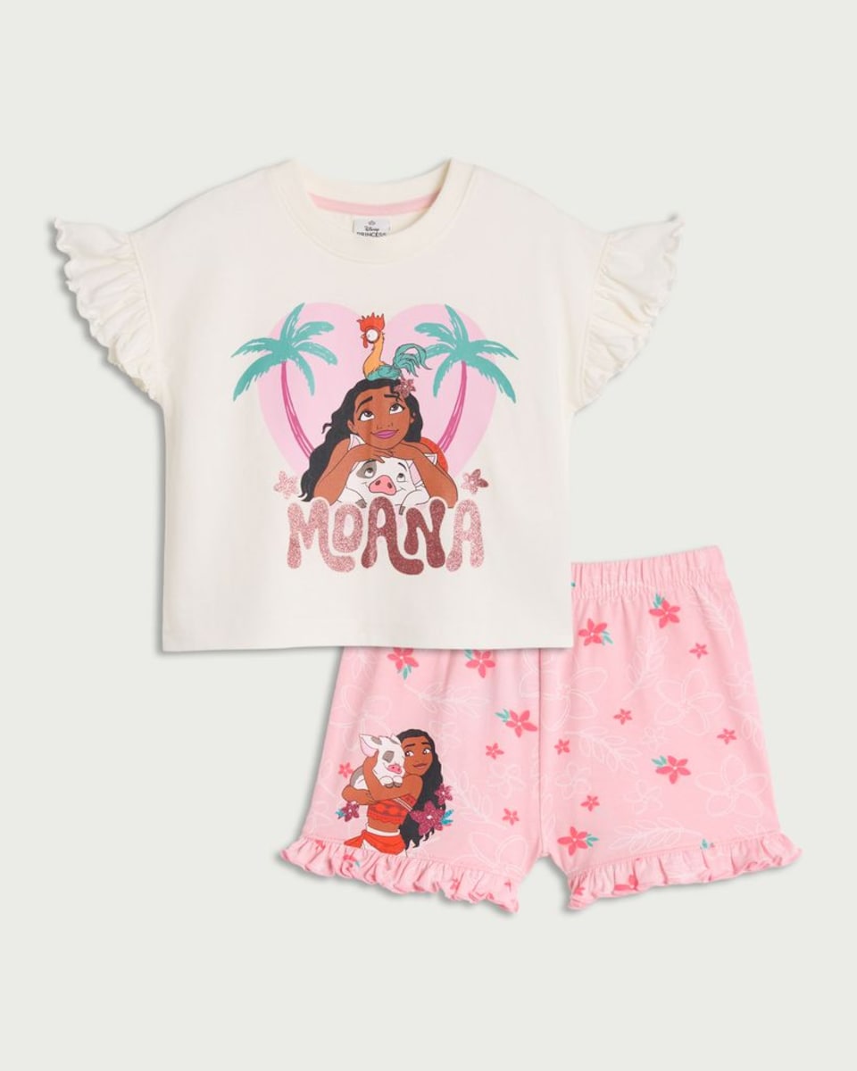 image 1 of Disney Moana Pure Cotton Short Pyjama Set in Pink