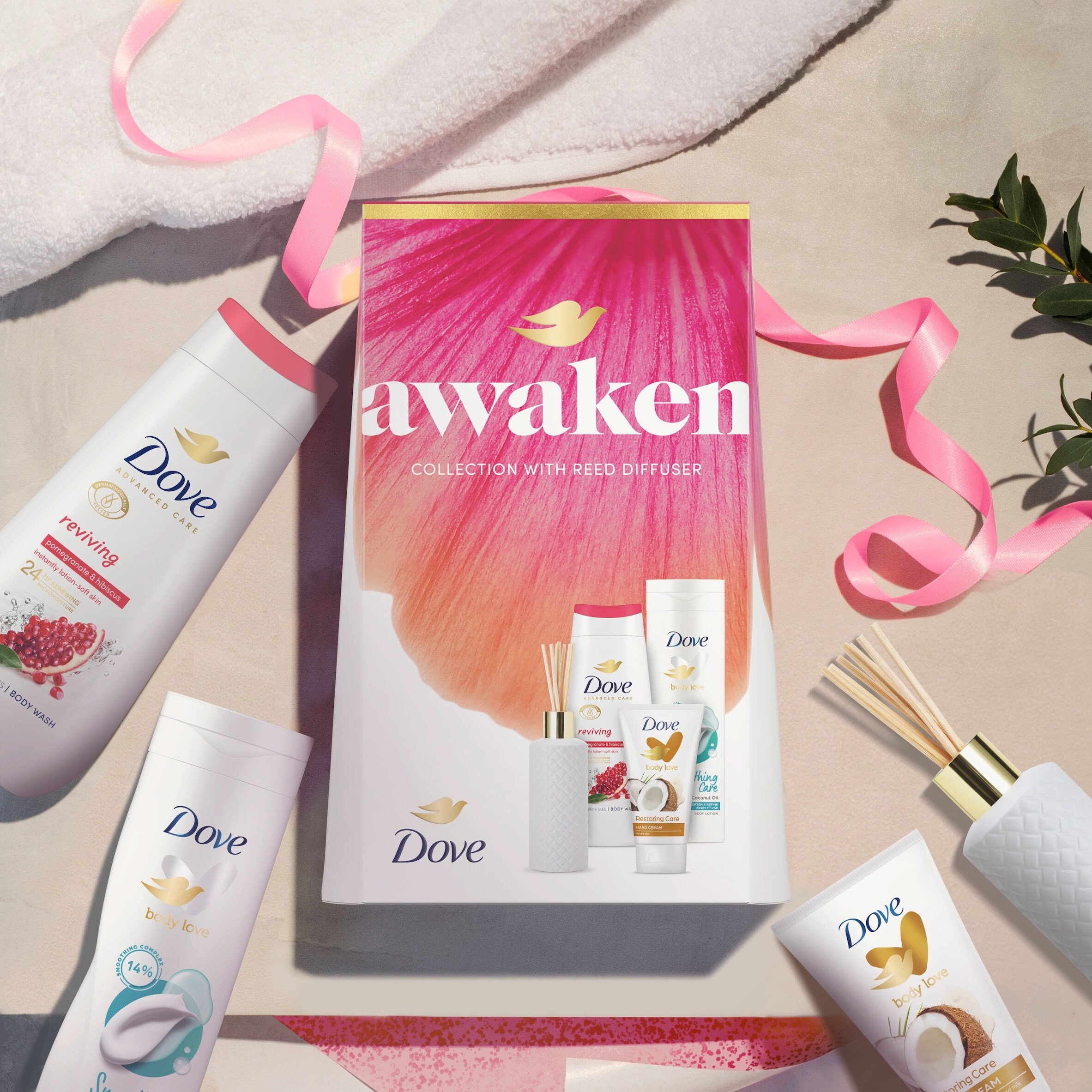Dove CDセット Dove Bodywash Awaken Collection with Reed Diffuser Gift Set