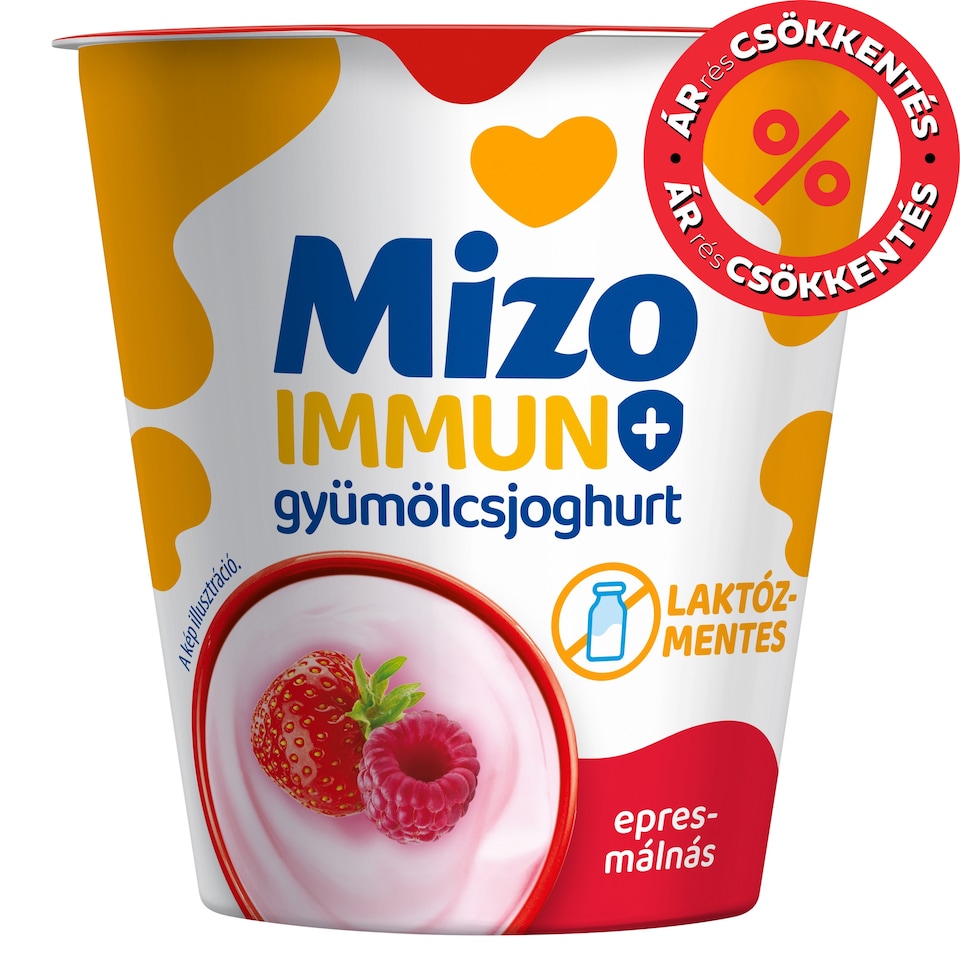 Mizo Immun+ epres-málnás, laktózmentes, élőflórás gyümölcsjoghurt 125 g