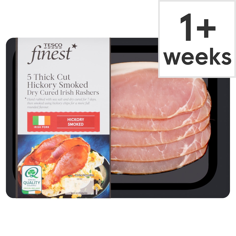 Tesco Finest 5 Thick Cut Hickory Smoked Dry Cured Irish Rashers 250g