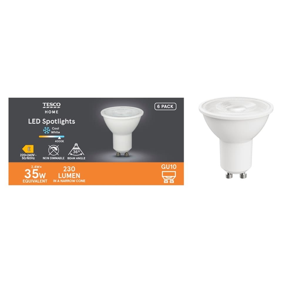 Tesco LED GU10 35W Cool White 6 Pack