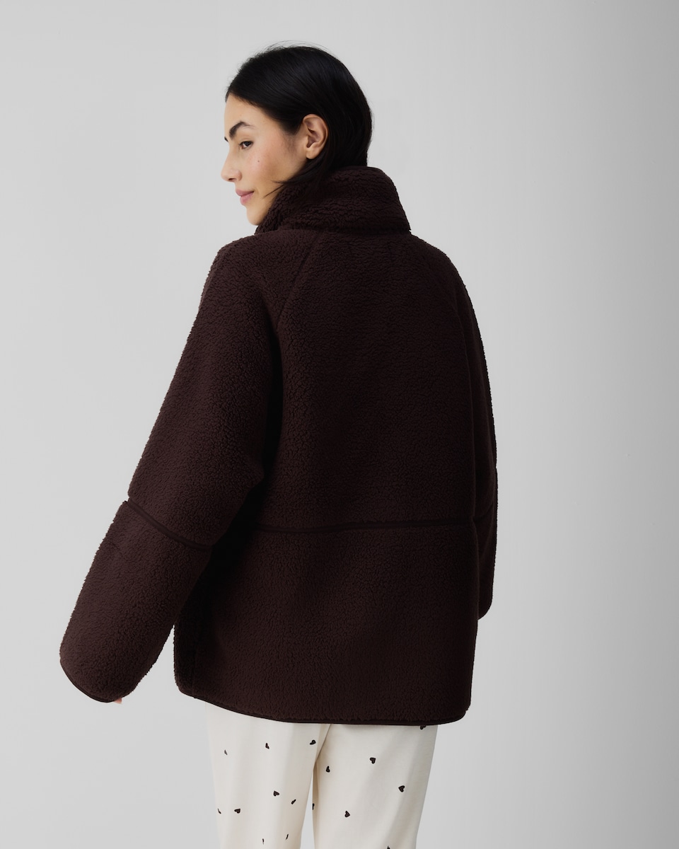 image 1 of F&F Fleece Funnel Neck Zip Up Pyjama Top in Chocolate