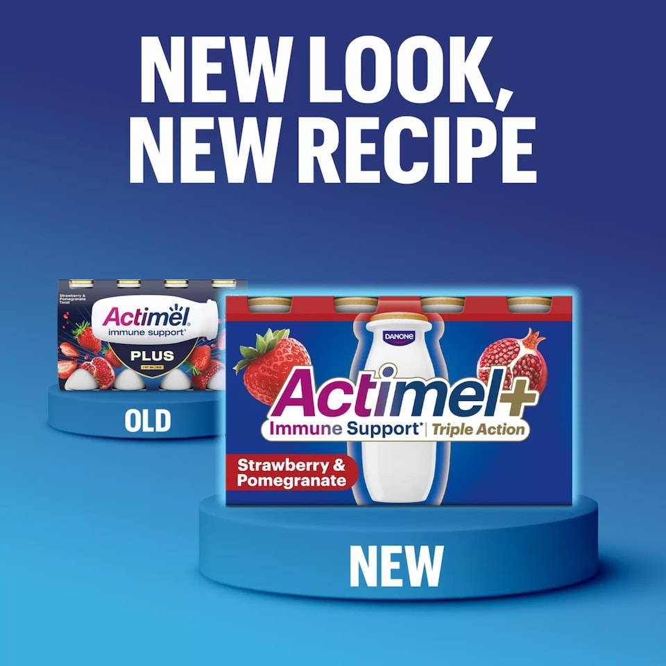 image 1 of Actimel+ Triple Action 100% Vitamin D Strawberry & Pomegranate Yoghurt Drink 8x100g