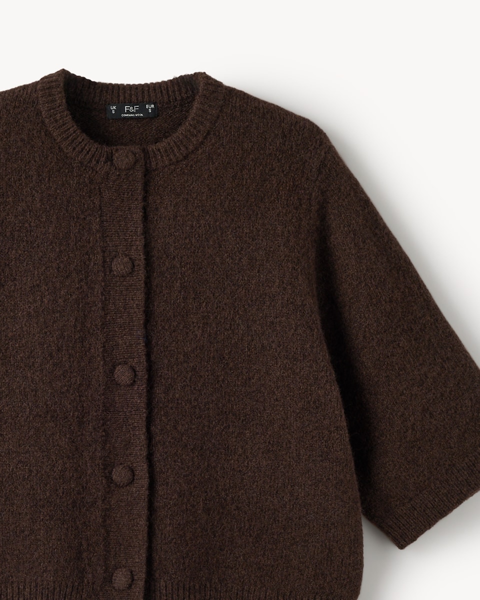 image 1 of F&F Knitted 3/4 Sleeve Cardigan in Chocolate
