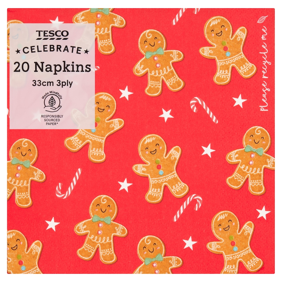 Tesco Gingerbread Christmas Napkins 33cm 3Ply 20 Pack