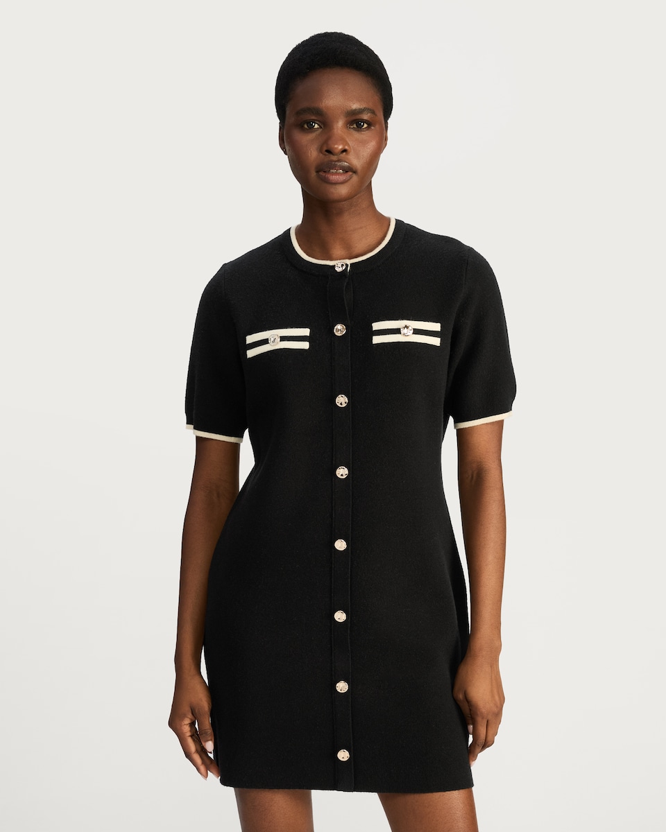 image 1 of F&F Button Front Knit Dress in Black