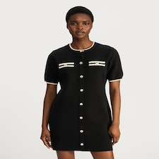 F&F Button Front Knit Dress in Black