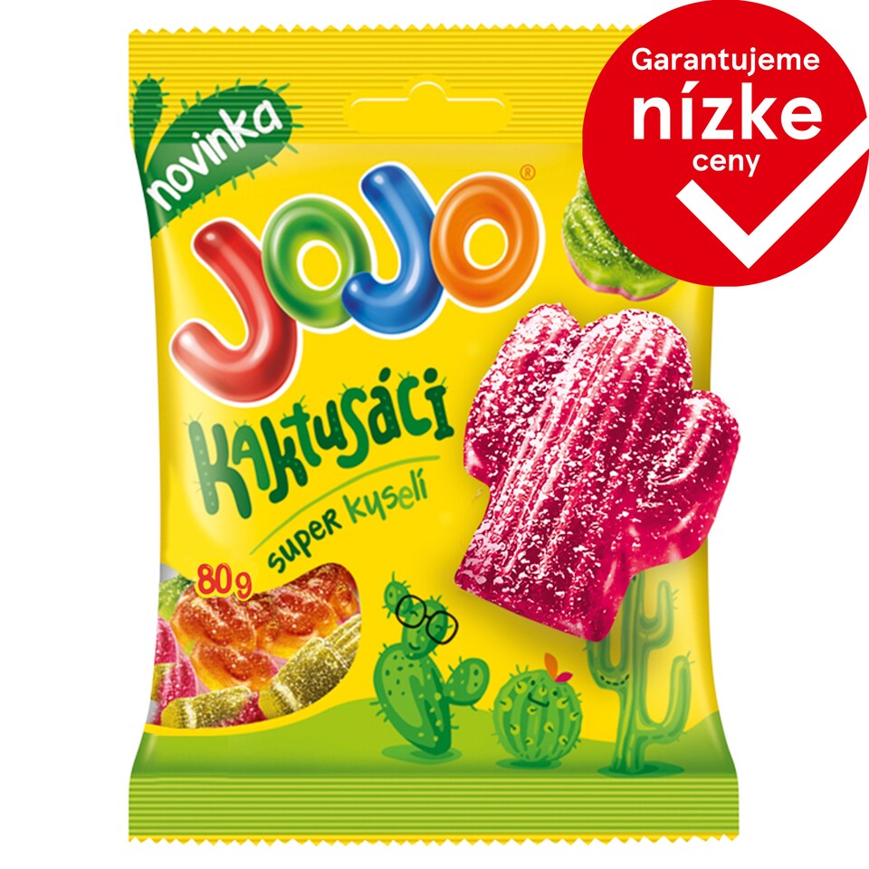 JOJO Cactuses Mix of Sour Jelly Candies with and without Filling, with Fruit Flavors 80 g
