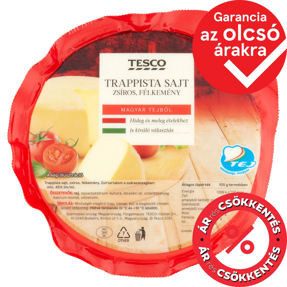 Tesco zsíros, félkemény trappista sajt