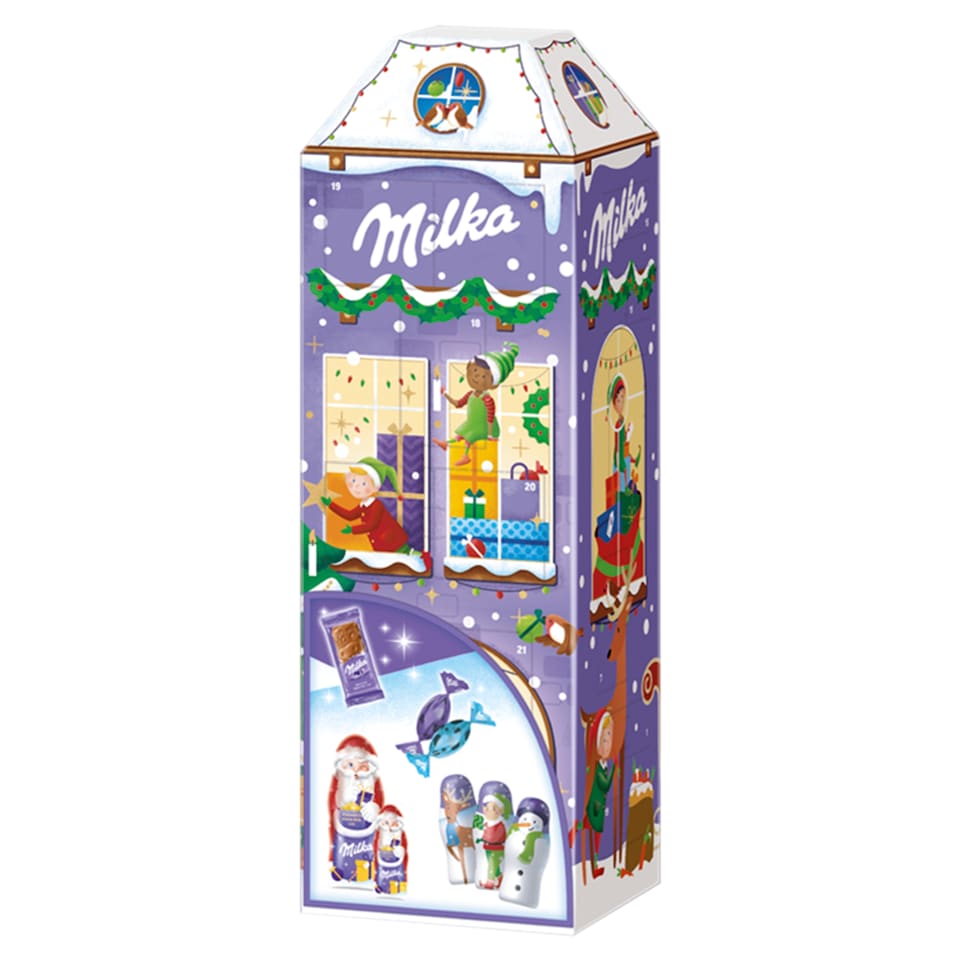 Milka adventní kalendář 3D, plněné figurky, mléčná čokoláda 223g