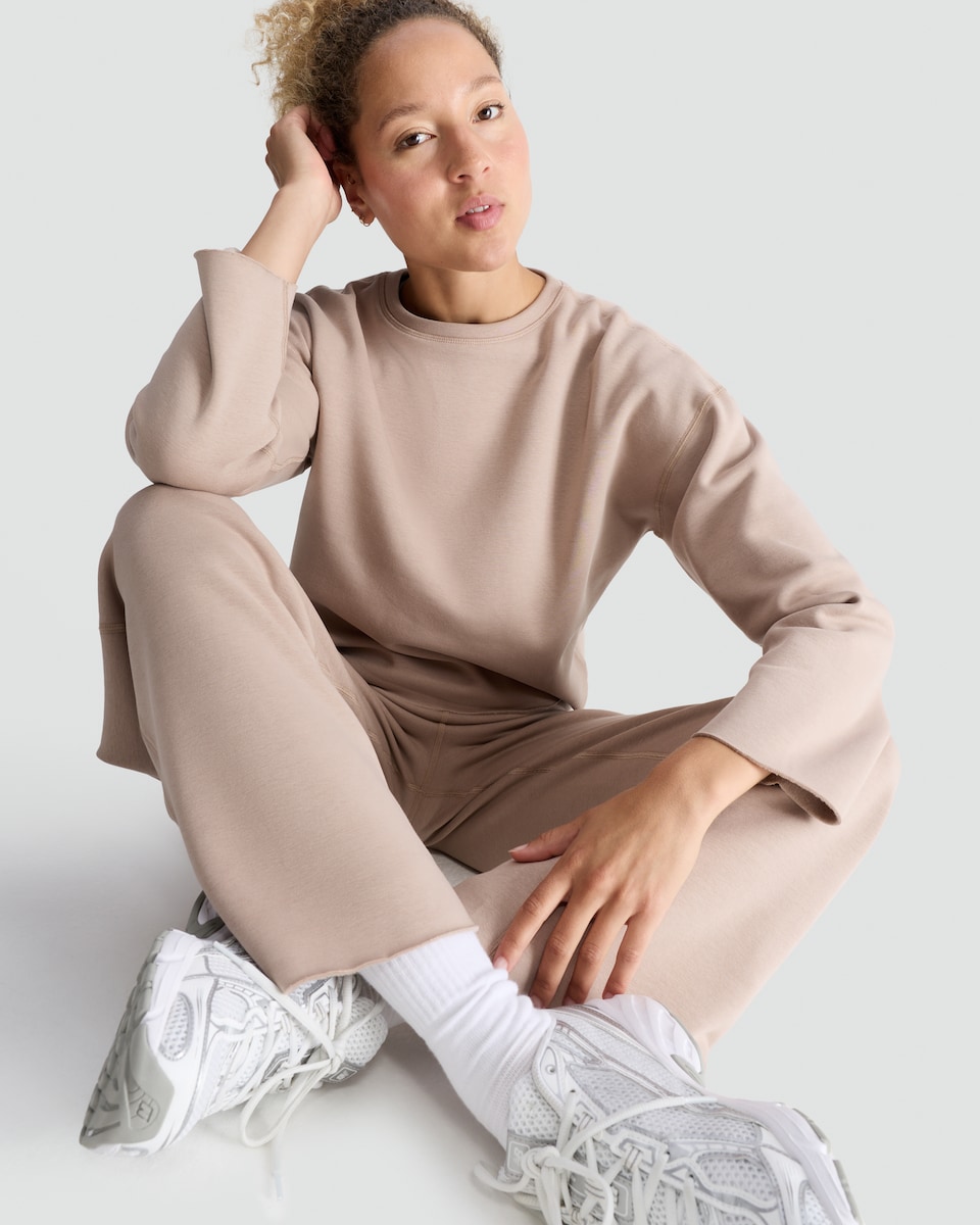 image 1 of The F&F Edit Cotton Blend Top and Wide Leg Joggers Pyjamas in Brown