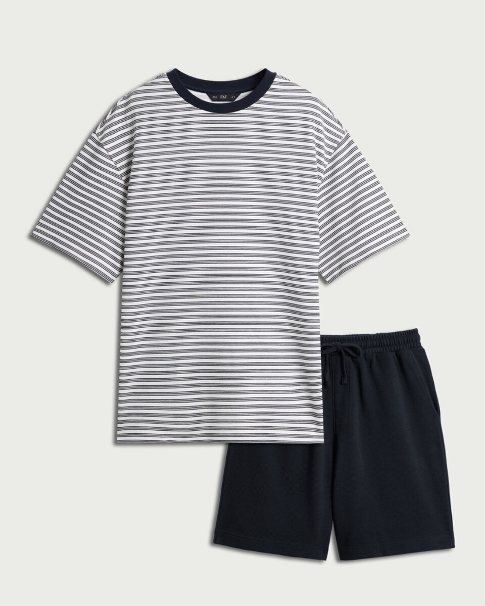 image 1 of F&F Cotton Rich Striped Short Pyjama Set in Multi