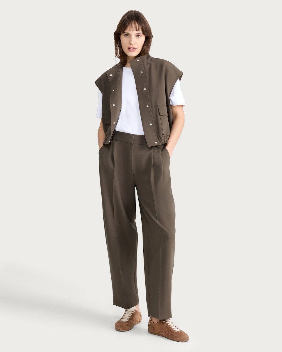 image 1 of The F&F Edit Double Pleated Barrel Leg Trousers in Khaki