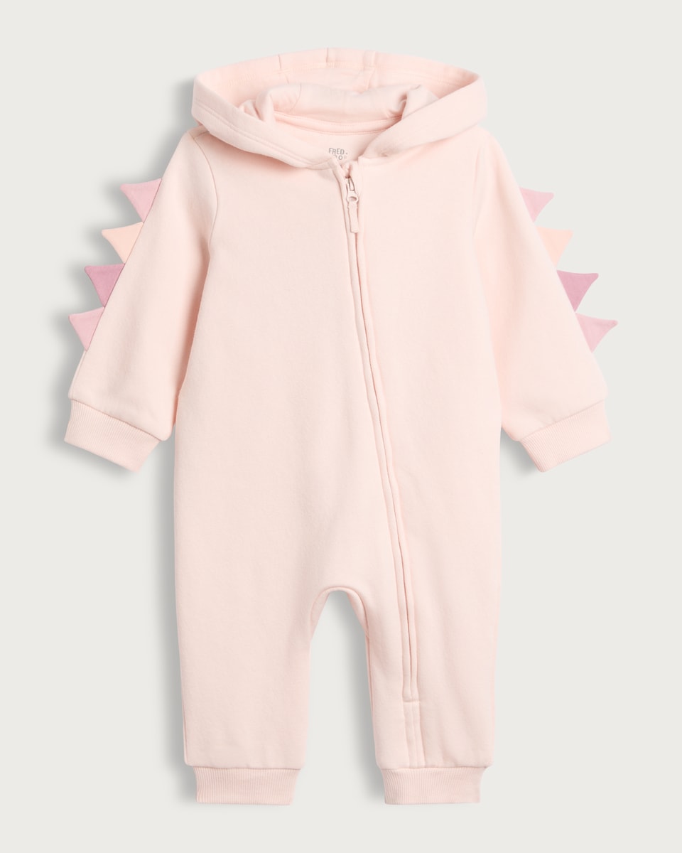 image 1 of F&F Baby Cotton Rich Dinosaur Spike Hooded Onesie in Pink