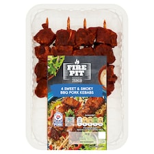 Tesco Fire Pit 4 Sweet & Smoky Pork Kebabs 340G