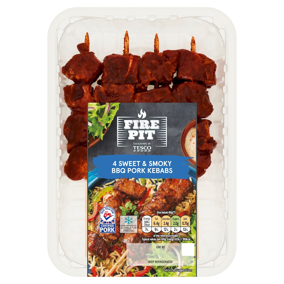Tesco Fire Pit 4 Sweet & Smoky Pork Kebabs 340G