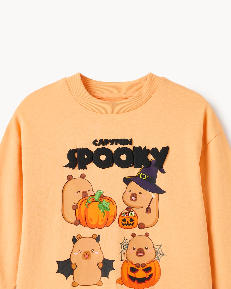 image 1 of Capyfun Pure Cotton Halloween Capybara Sweatshirt in Orange
