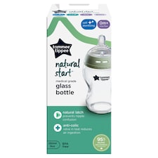 Tommee Tippee Natural Start Baby Bottles, Glass, 250ml, 0m+, Pack of 1
