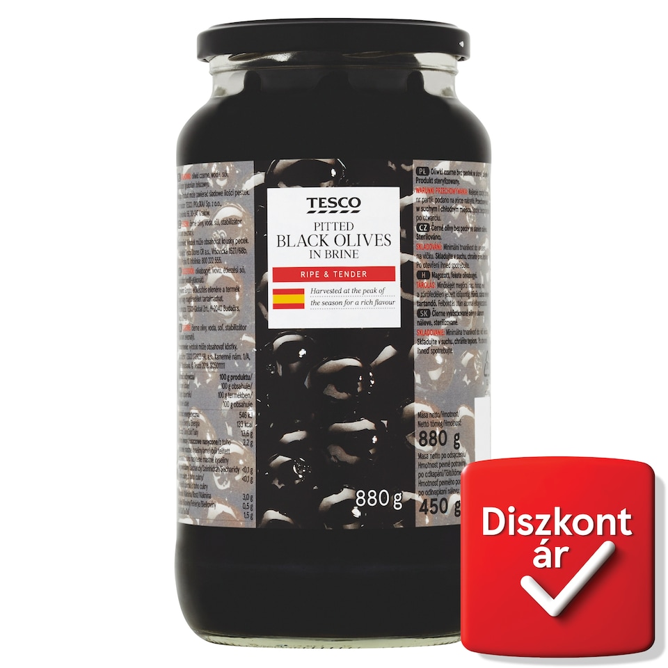 Tesco Pitted Black Olives in Brine 880 g