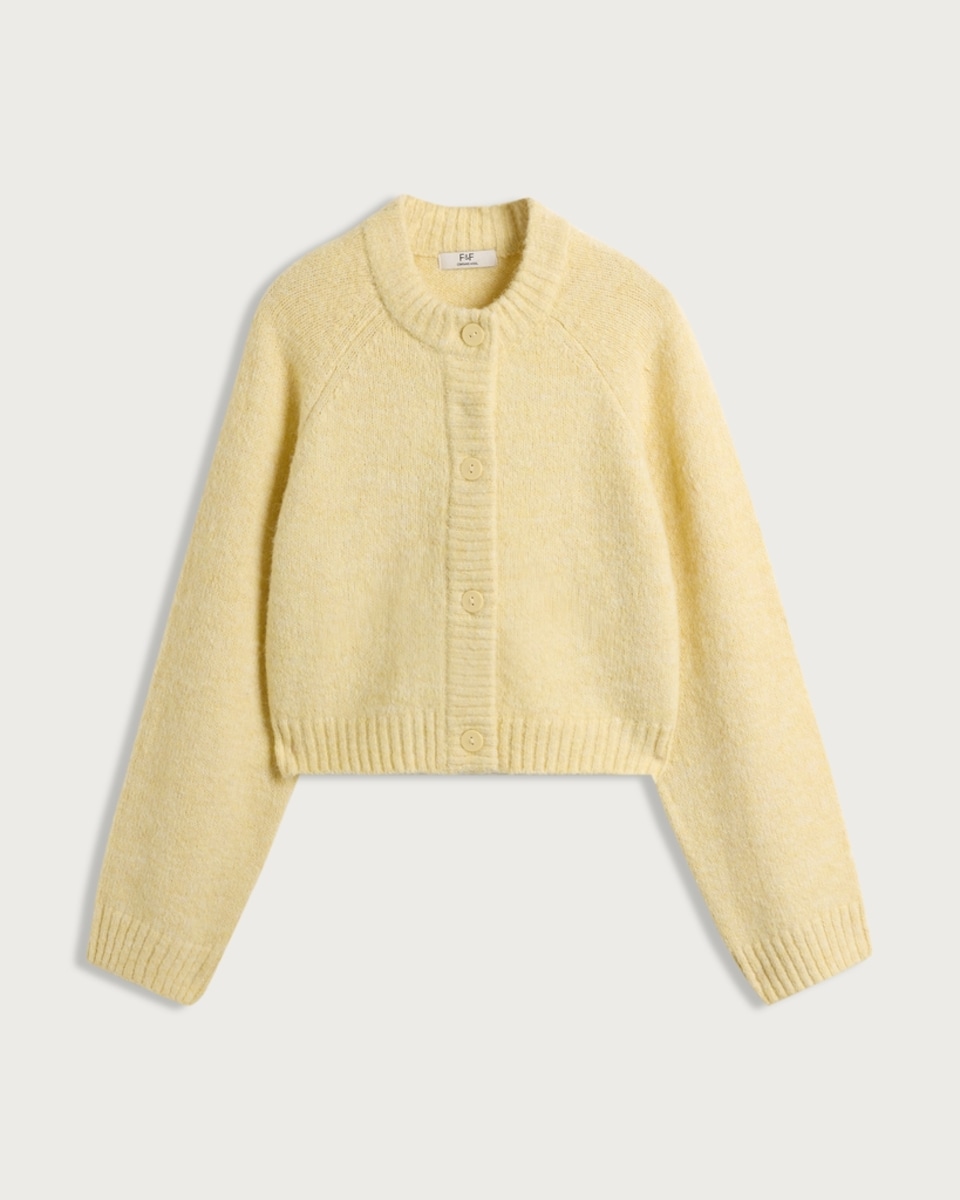 image 1 of F&F Textured Button Up Cropped Cardigan with Wool in Yellow