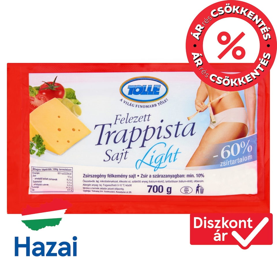 Tolle Light zsírszegény félkemény felezett trappista sajt 700 g  1. kép