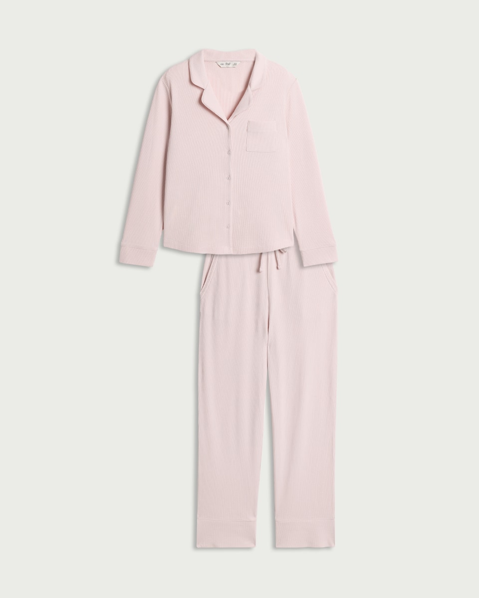 image 1 of F&F Waffle Textured Revere Pyjama Set in Pink