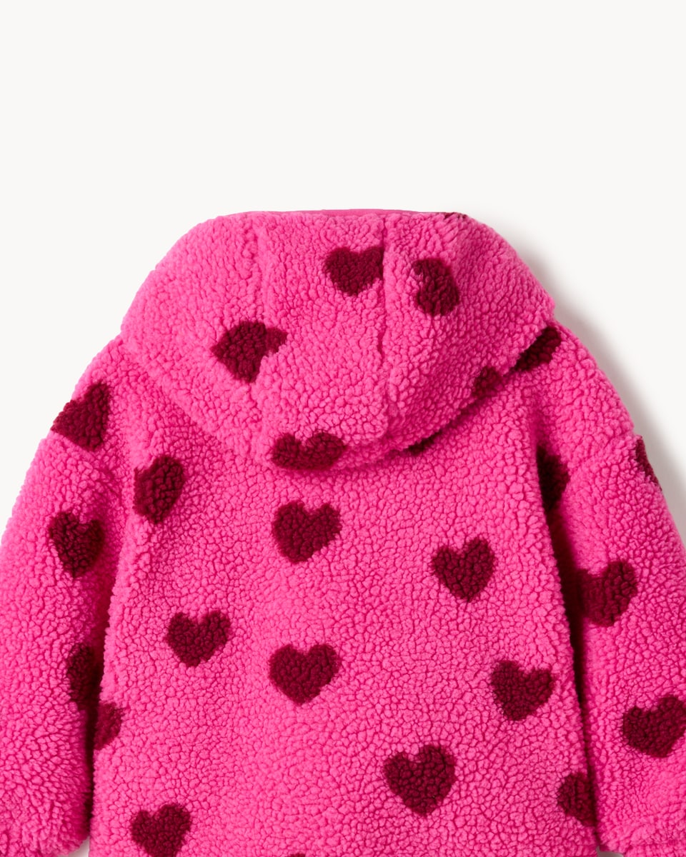 image 1 of F&F Girls Borg Heart Hooded Jacket in Pink