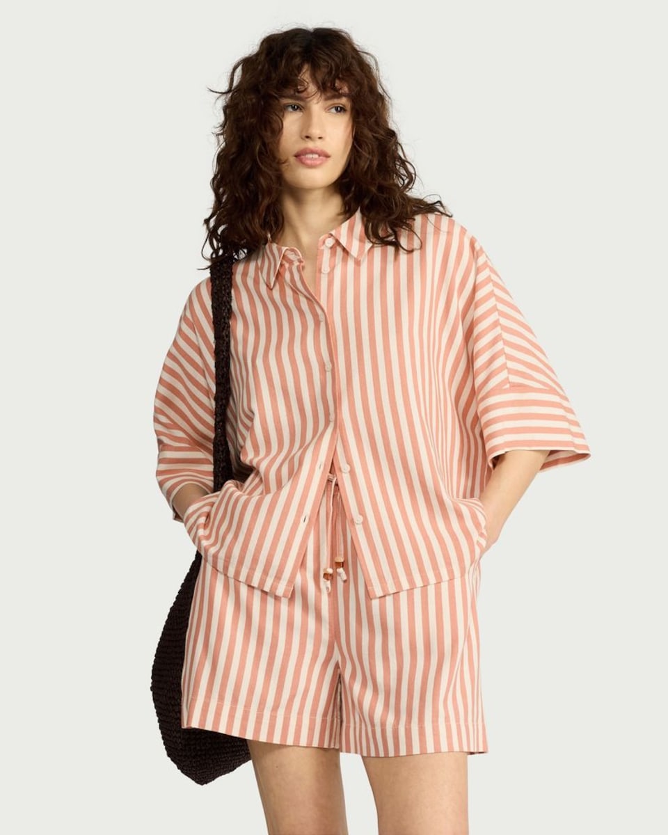 image 1 of F&F Striped Drawstring Co-ord Shorts in Coral