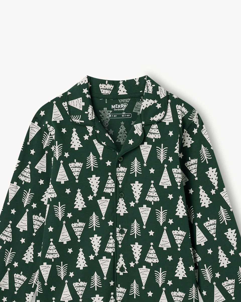 image 1 of Christmas Kids Pure Cotton Tree Revere Matching Family Pyjama Set in Green