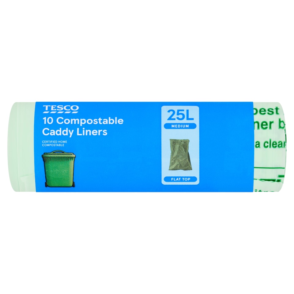Tesco 10 Flat Top Compostable Caddy Liners 25L