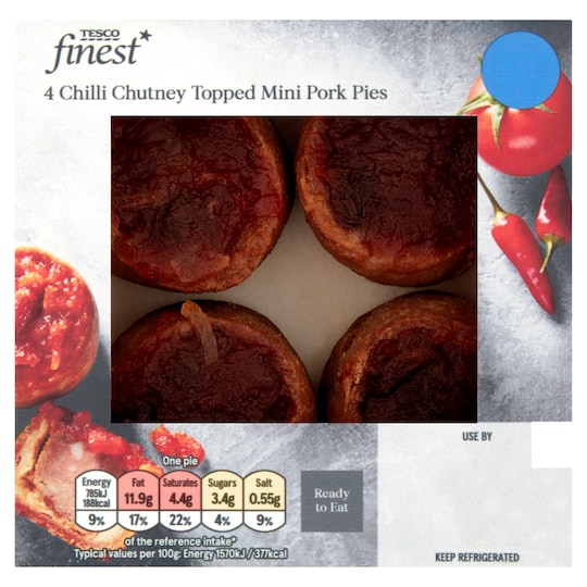 Tesco Finest 4 Chilli Chutney Topped Mini Pork Pies 200G Tesco Groceries