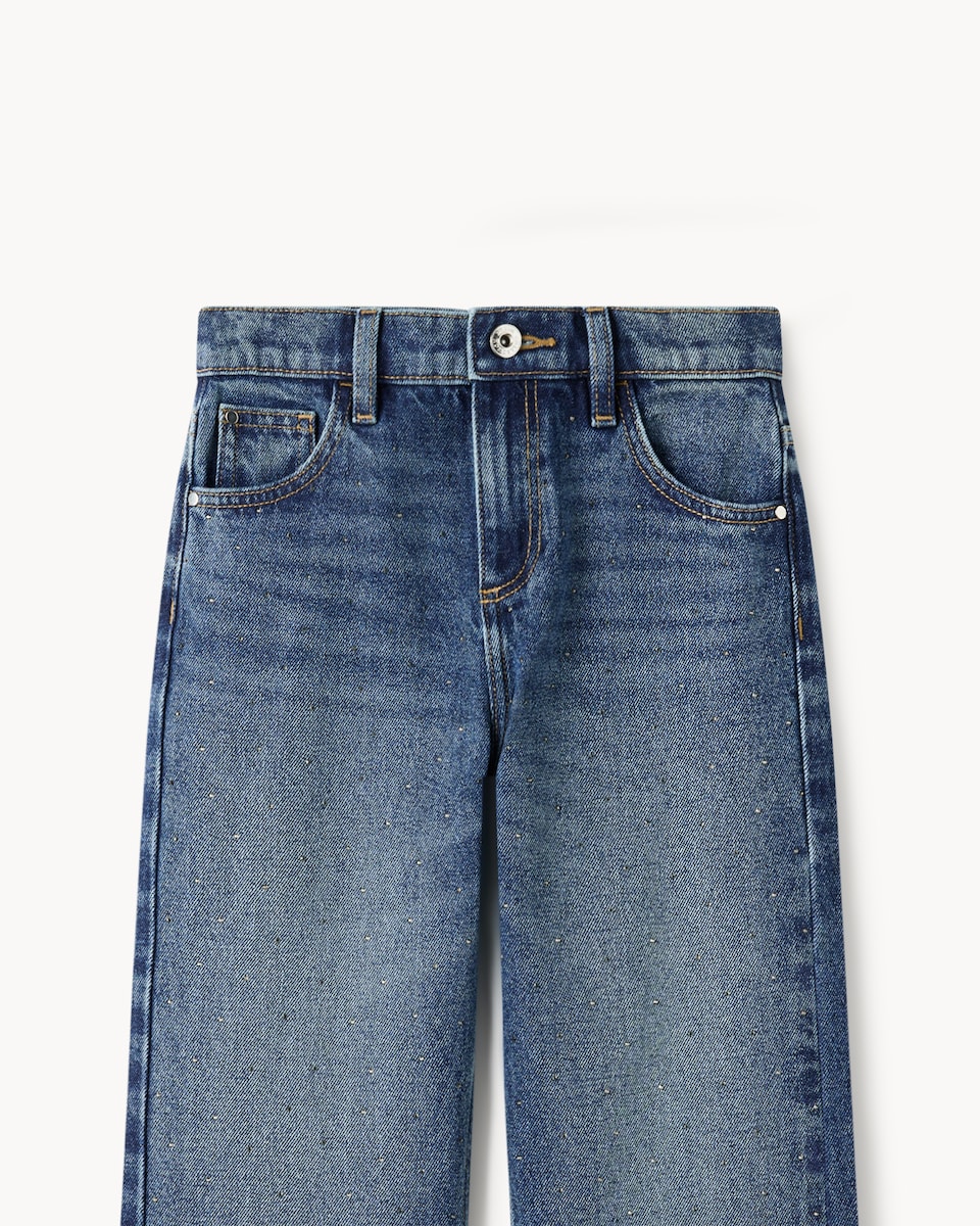 image 1 of F&F Girls Pure Cotton Embellished Wide Leg Jeans in Blue