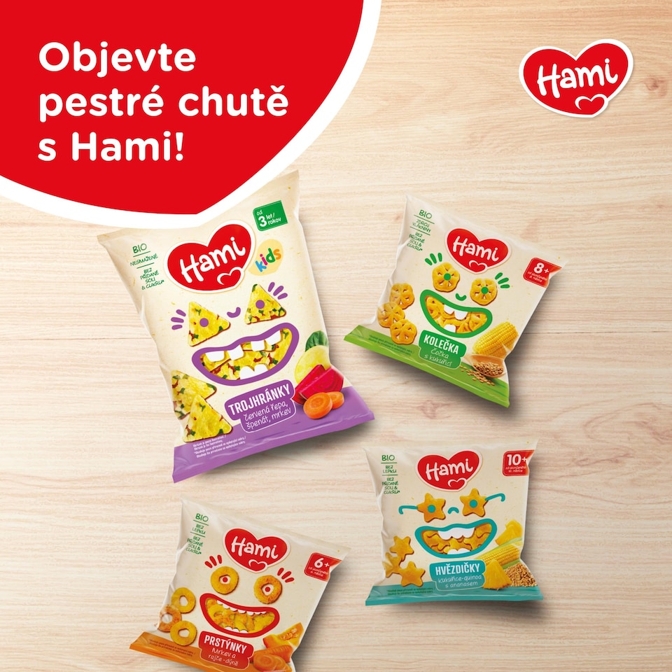 Obrázek 1 pro produkt HAMI trojhránky Červená řepa, špenát, mrkev 30 g