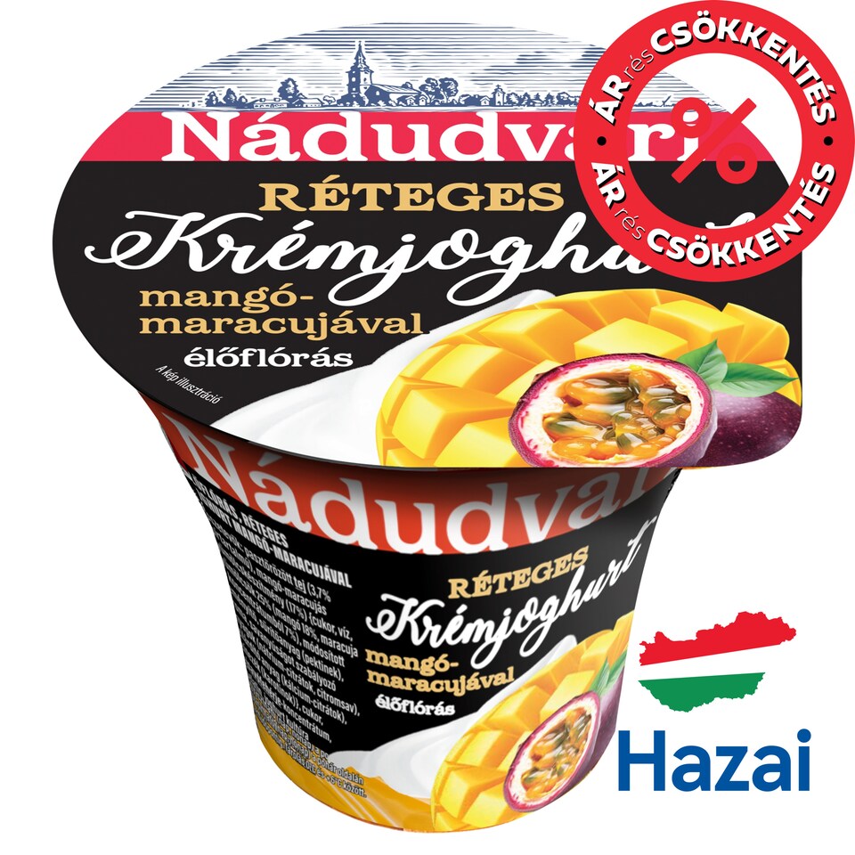 Nádudvari Live Cultures Layered Cream Yoghurt with Mango and Passion Fruit 180 g