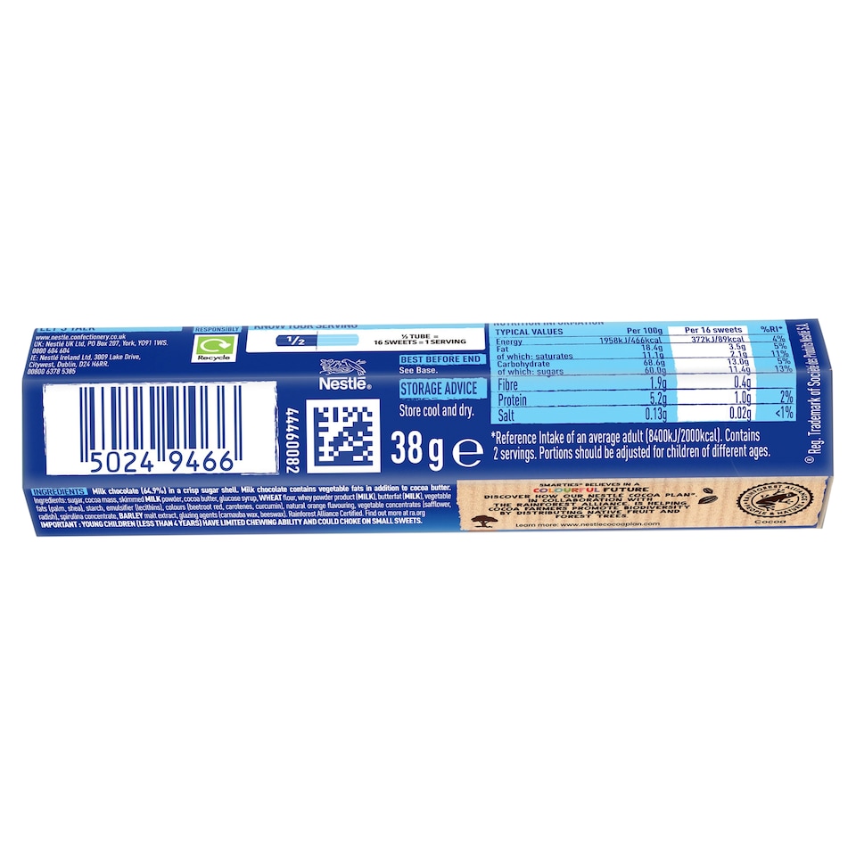 image 1 of Smarties Milk Chocolate Tube 38g