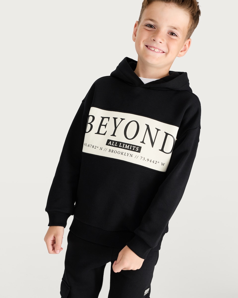 image 1 of F&F Boys 2-Piece Cotton Rich Beyond All Limits Hoodie and Joggers Set in Black