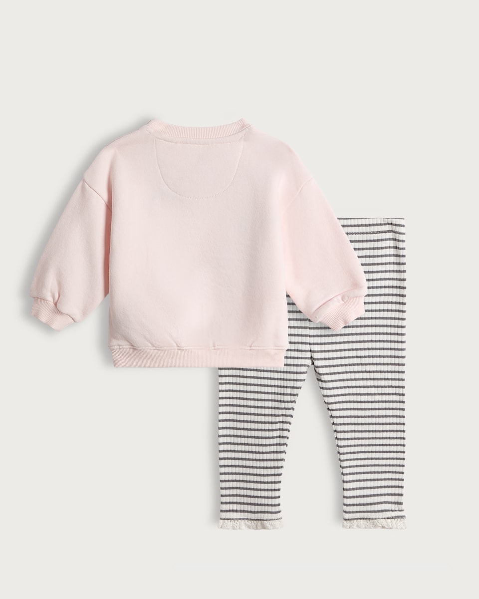 image 1 of Disney Minnie Mouse 2-Piece Cotton Rich Sweatshirt and Leggings Set in Multi Pink