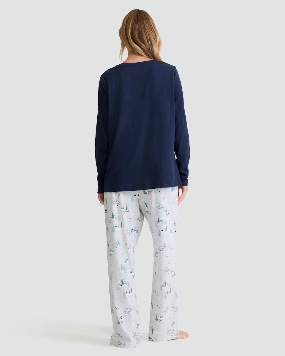 image 1 of F&F Cotton Rich Fa La La Top and Trousers Pyjamas in Navy
