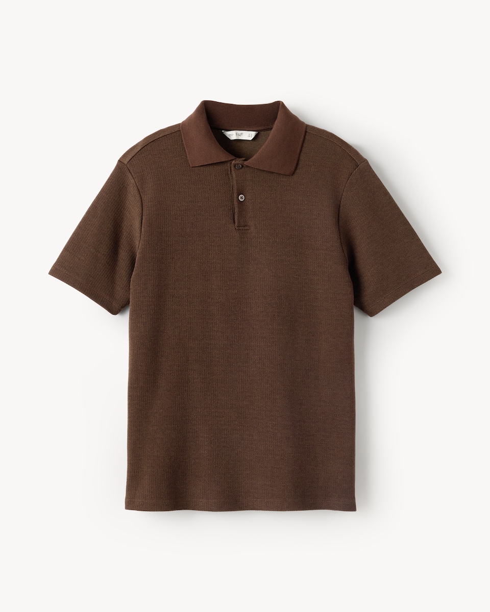 image 1 of F&F Textured Short Sleeved Polo Shirt in Brown