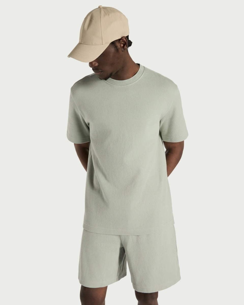 image 1 of F&F Pure Cotton Textured Co-ord T-Shirt in Green