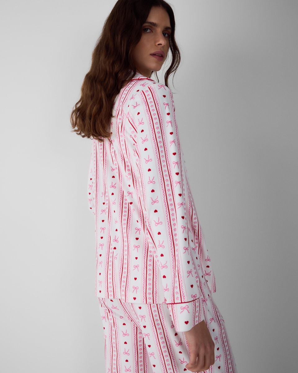 image 1 of F&F Fleece Bow Print Revere Pyjama Set in Pink