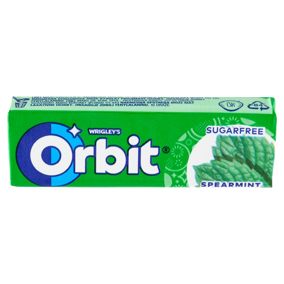 image 1 of Wrigley's Orbit Spearmint Sugarfree Chewing Gum with Mint Flavor 10 pcs 14 g