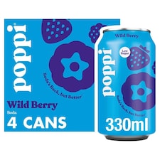 Poppi Wild Berry Soda Wellness Drink Cans 4x330ml 