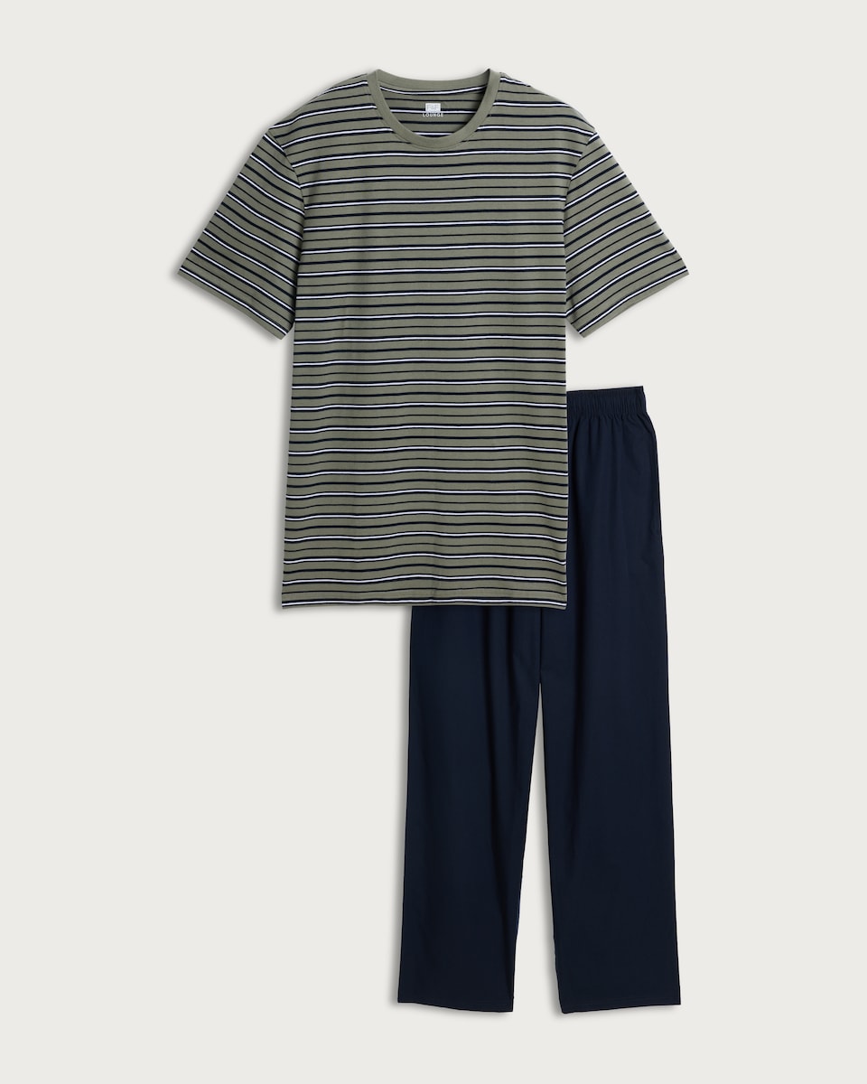 image 1 of F&F Pure Cotton Stripe Pyjama Set in Green