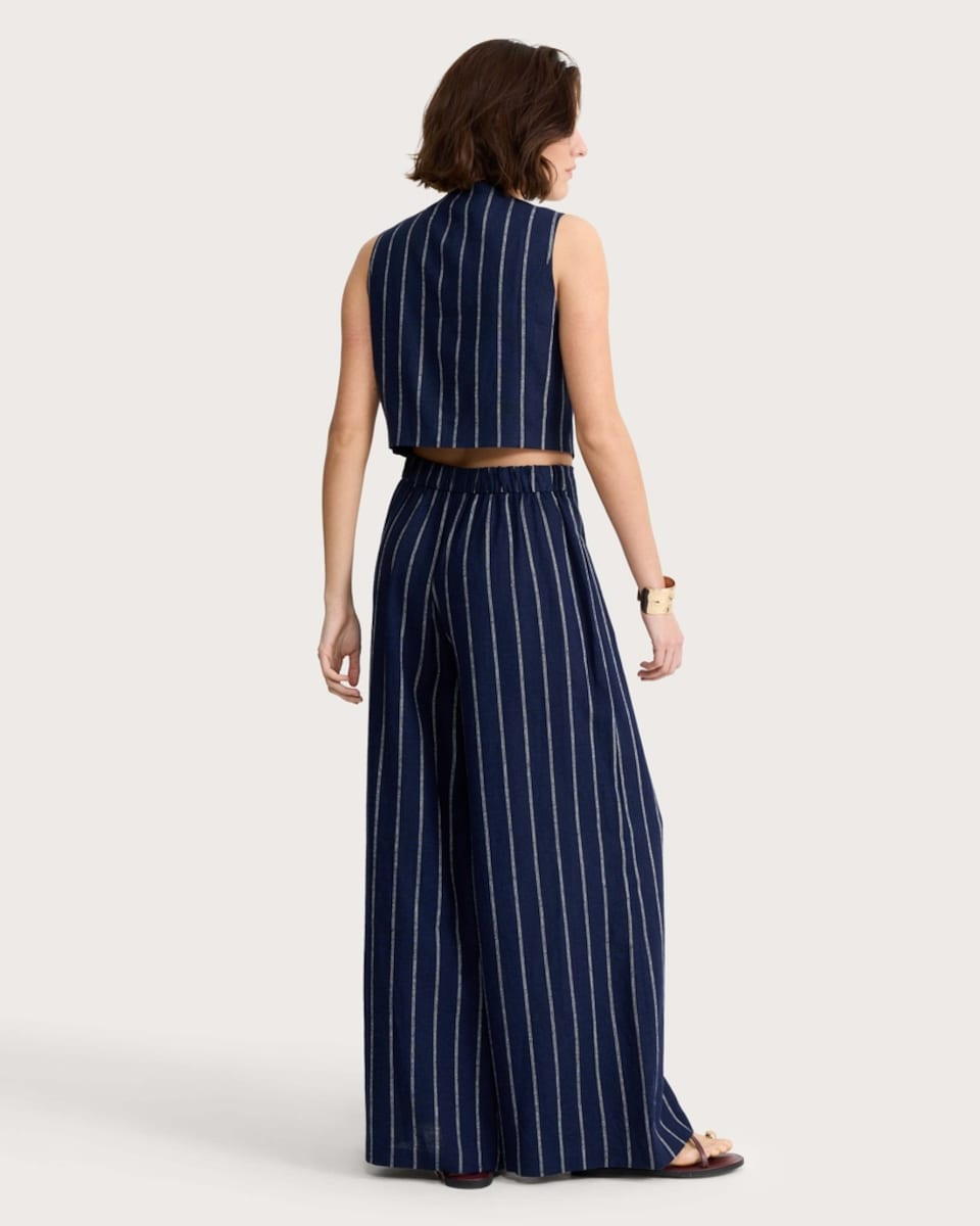 image 1 of The F&F Edit Linen Rich Stripe Co-ord Waistcoat in Navy
