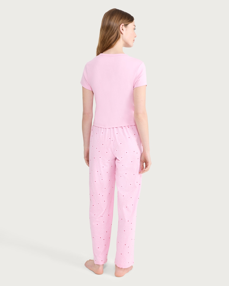 image 1 of F&F Pure Cotton Heart Print Pyjama Bottoms in Pink