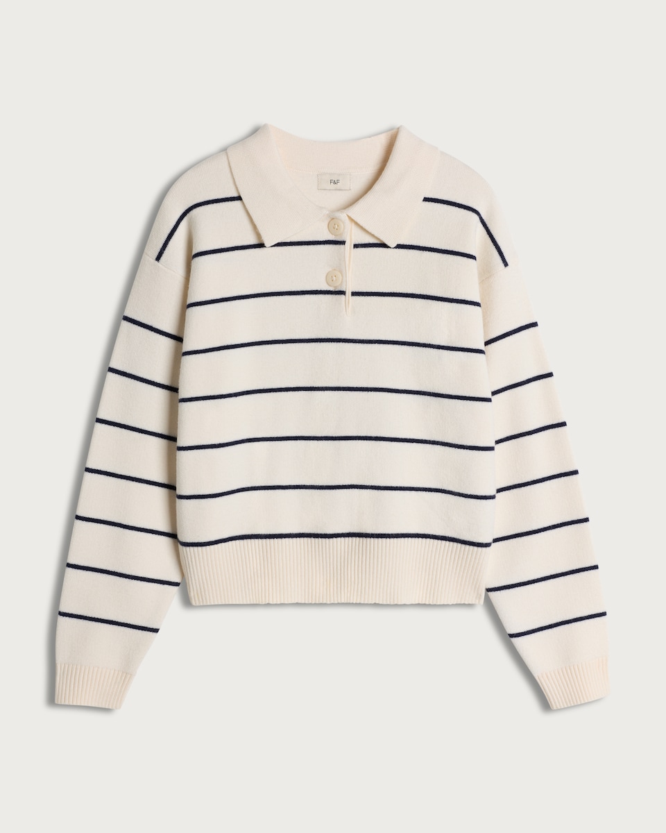 image 1 of F&F Girls Stripe Print Collared Jumper in Cream
