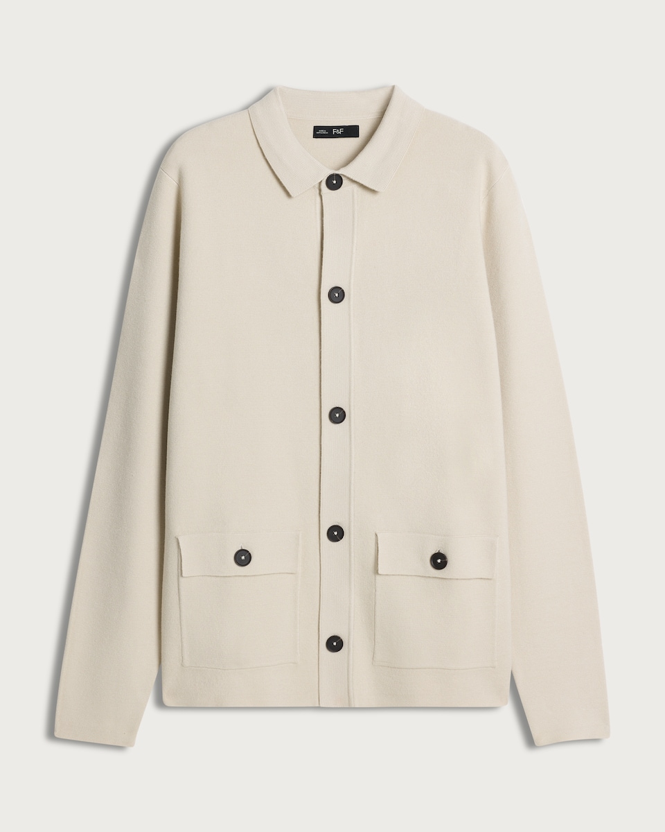 image 1 of F&F Knitted Patch Pocket Relaxed Fit Button Up Cardigan in Ecru
