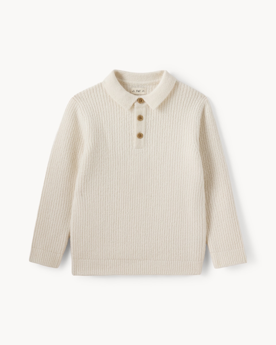 image 1 of F&F Boys Knitted Collared Jumper in Cream