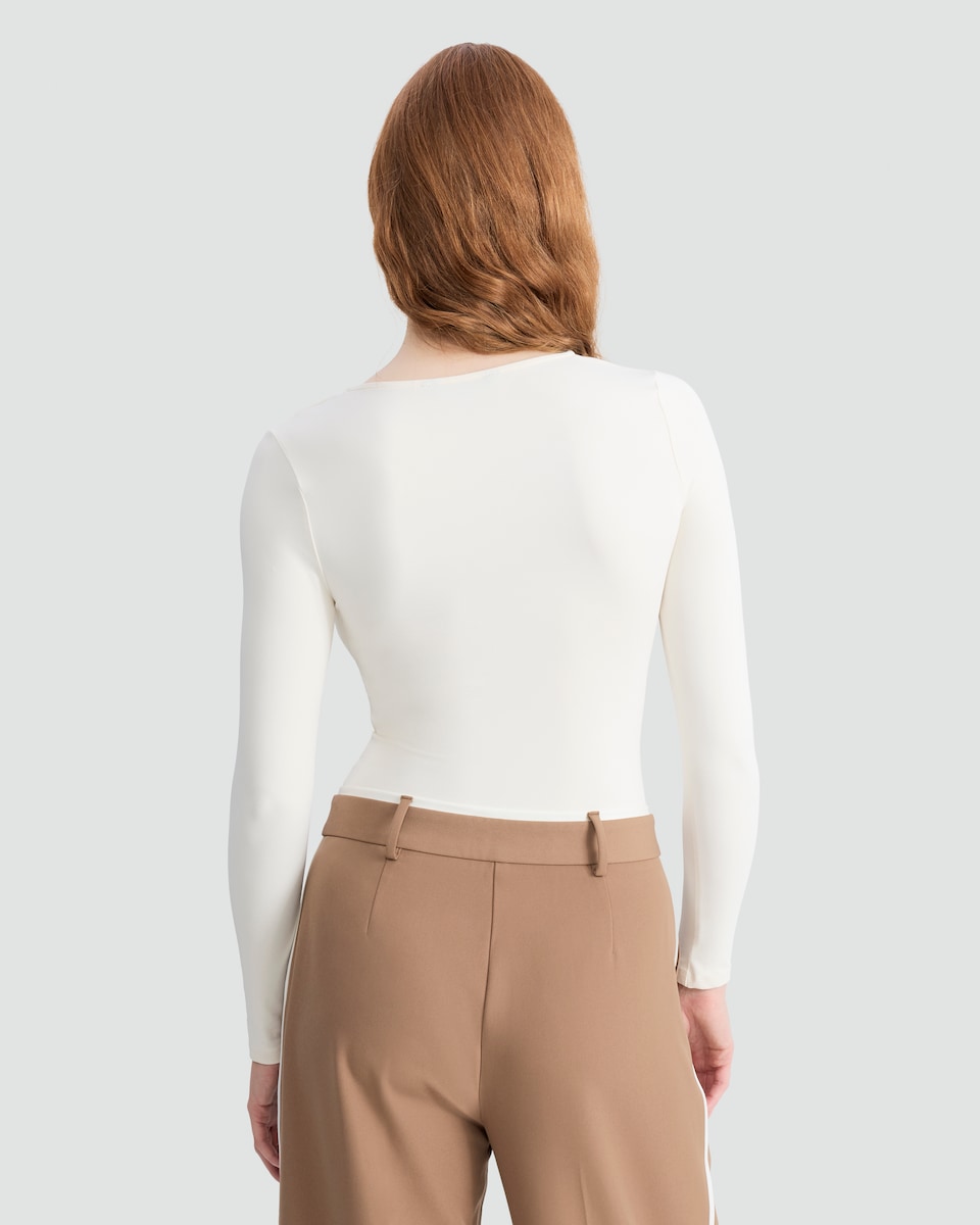 image 1 of F&F Polyamide Square Neck Long Sleeved Bodysuit in Cream